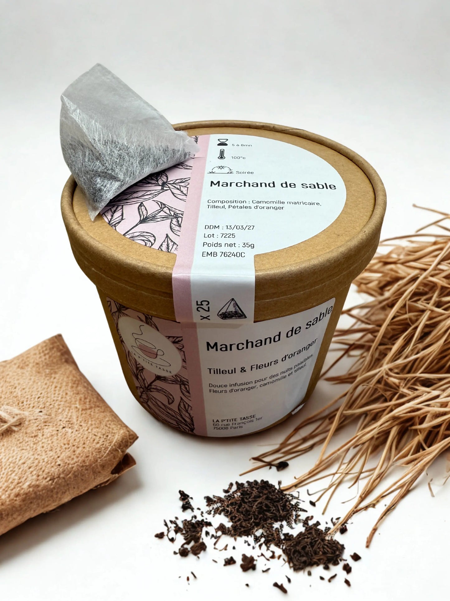 Infusion Marchand de Sable en infusette La P’tite Tasse – infusion bio aux plantes douces et apaisantes, idéale pour préparer au sommeil, inspirée des contes du soir et des rituels du coucher.