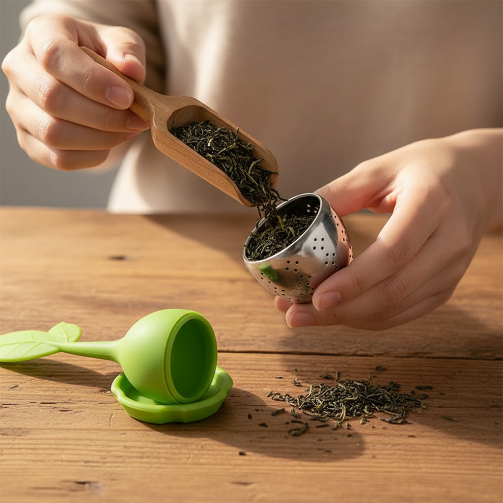 Préparation du filtre feuille avec cuillère en bois