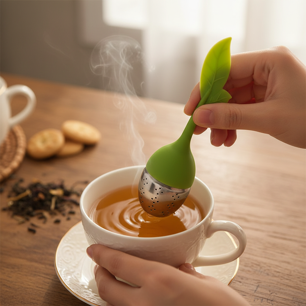 Personne utilisant le filtre feuille dans une tasse