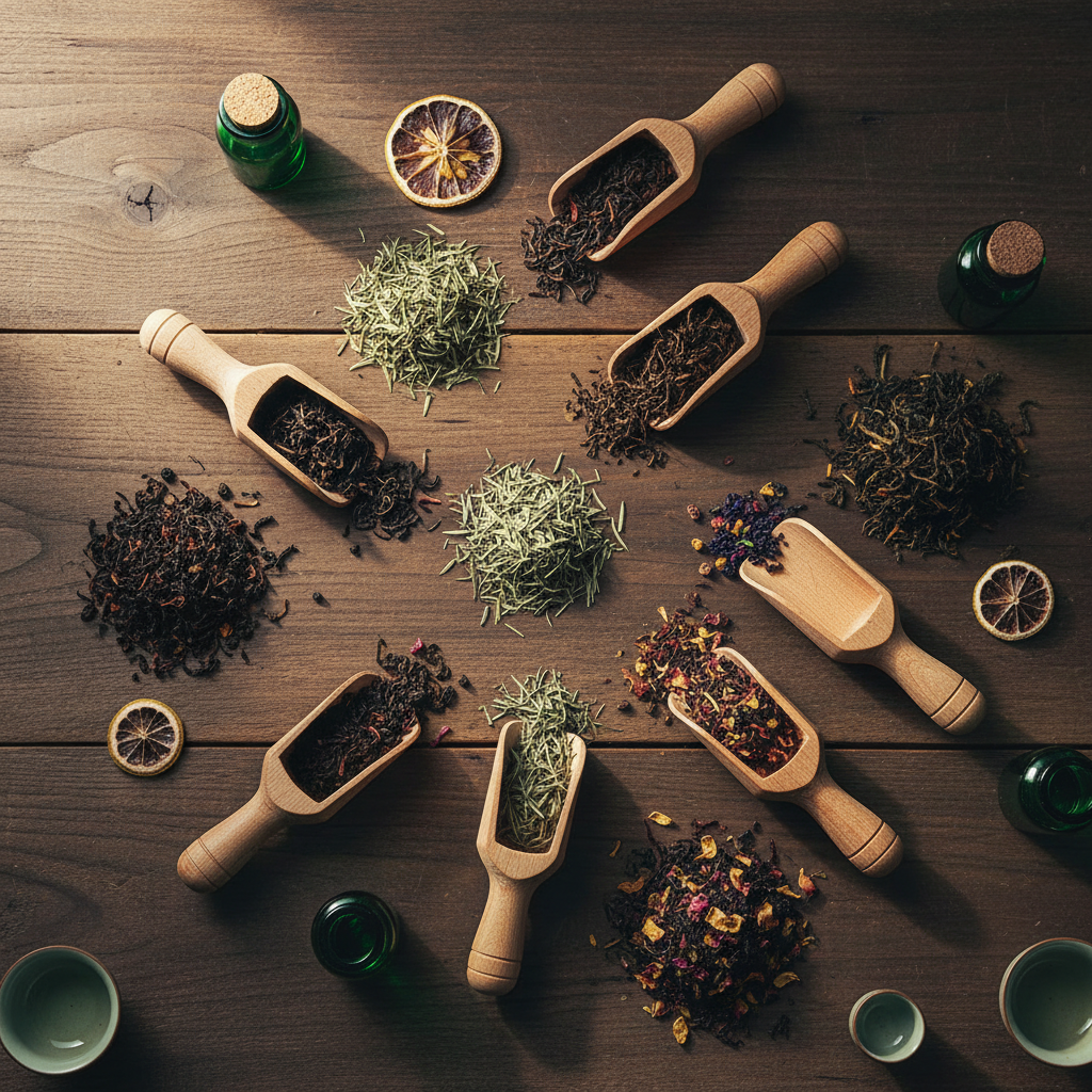 Mise en scène cuillères et variétés de thé